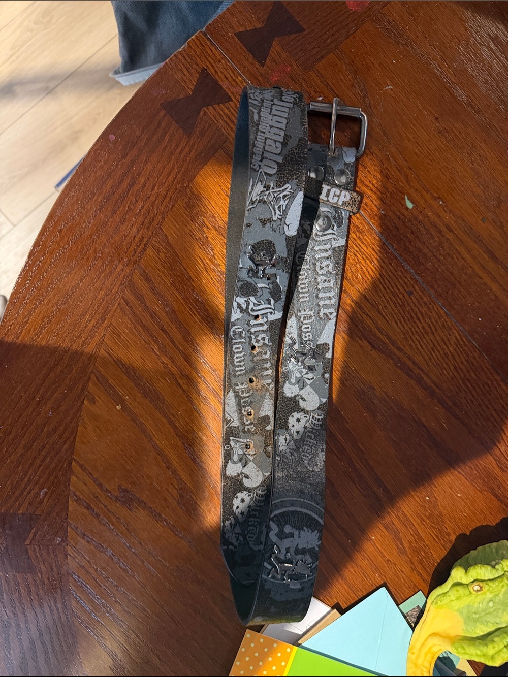 Insane Clown Posse Graphic Black Leather Belt with Skull Print